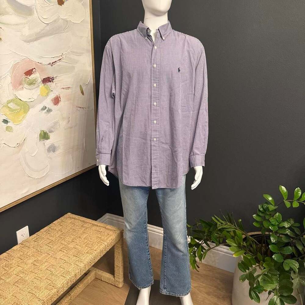 Ralph Lauren Men's Purple Mini Check Shirt - Picture 3 of 4